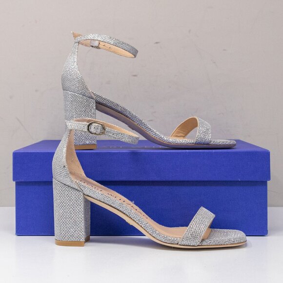 Stuart Weitzman Nudistcurve 75 New Noir Silver Block Heels - Picture 2 of 7